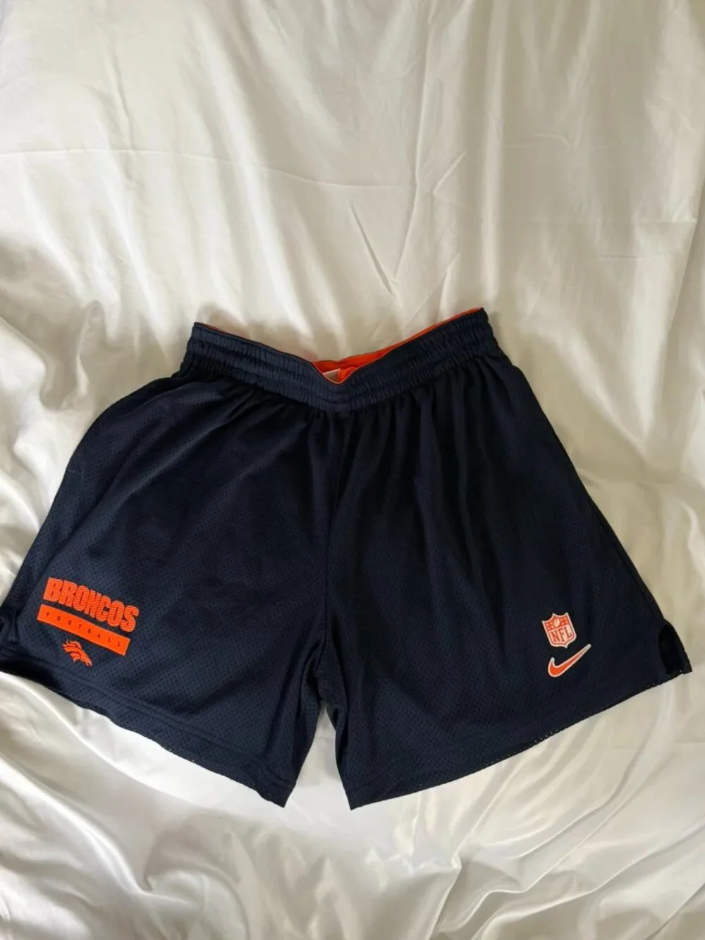 Nike Dri-FIT Denver Broncos NFL Mesh Training Shorts Navy Orange Men's Large